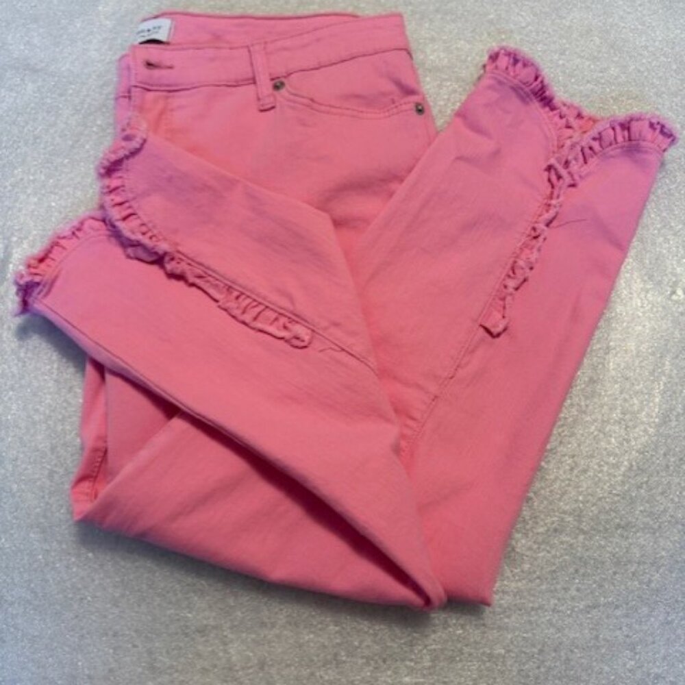 CROWN & IVY PINK SKY SKIINNY CROPPED JEANS  RUFFLE HEM AND BACK SEAM, SIZE 16